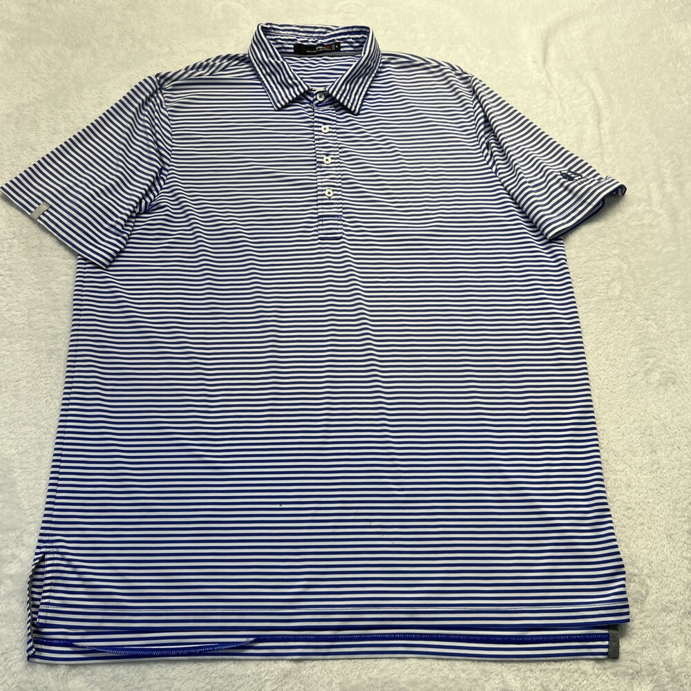 RLX Ralph Lauren Short Sleeve Polo Shirt Men XL Blue Stripes Golf Logo